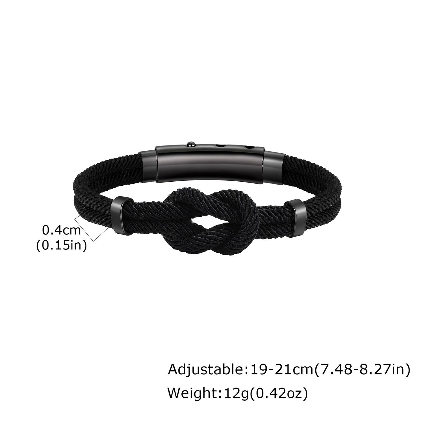 Kemstone Men’s Stainless Steel Infinity Knot Bracelet – Black Milan Cord BL-739
