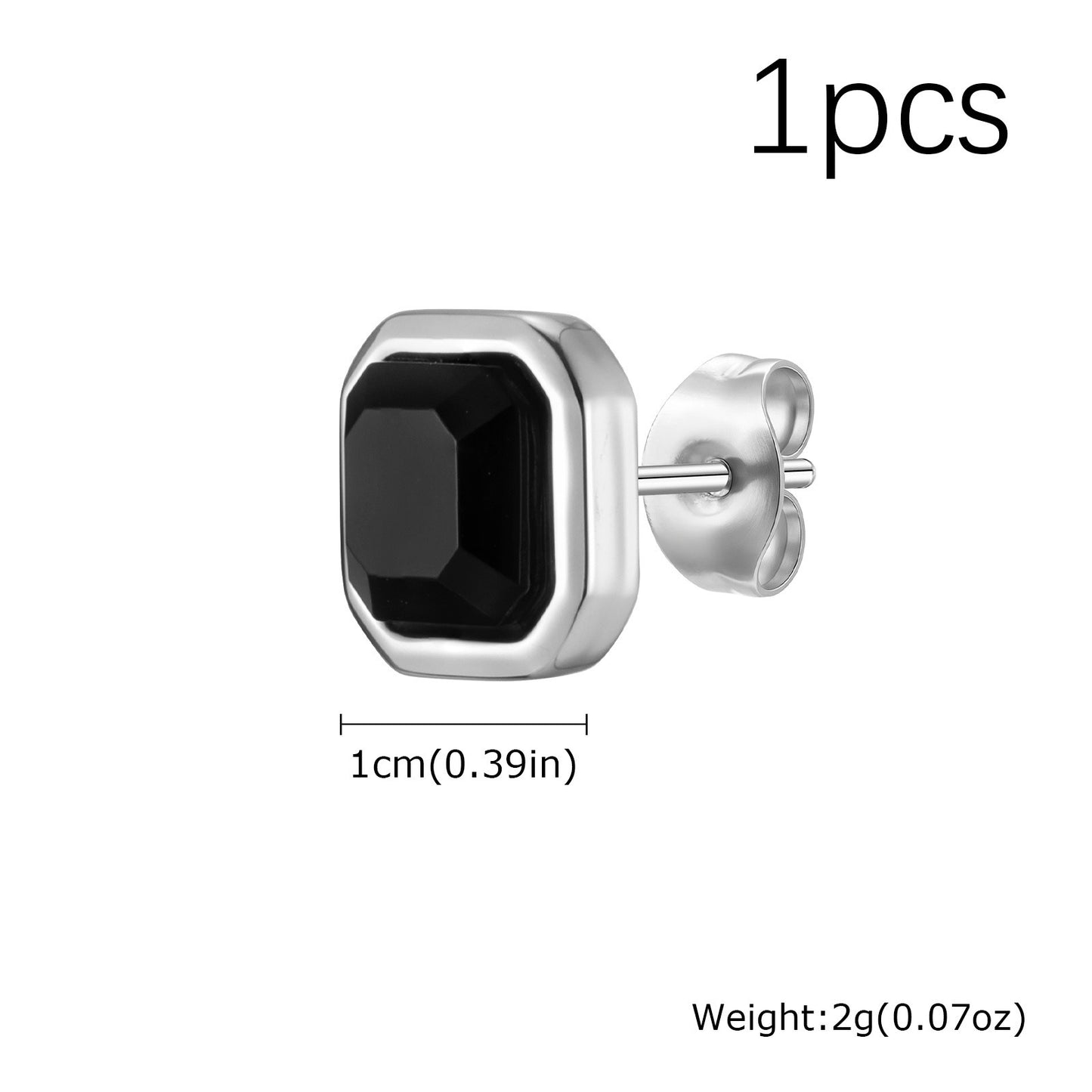 Kemstone Black Onyx Stud Earrings Stainless Steel Square Geometric for Men ES-734