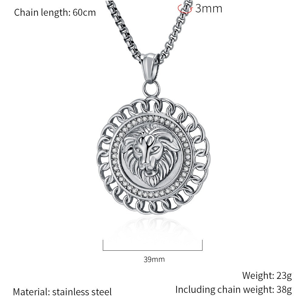 Kemstone Stainless Steel Lion Medallion Pendant Necklace for Men Gothic Vintage Animal Chain K-PT624
