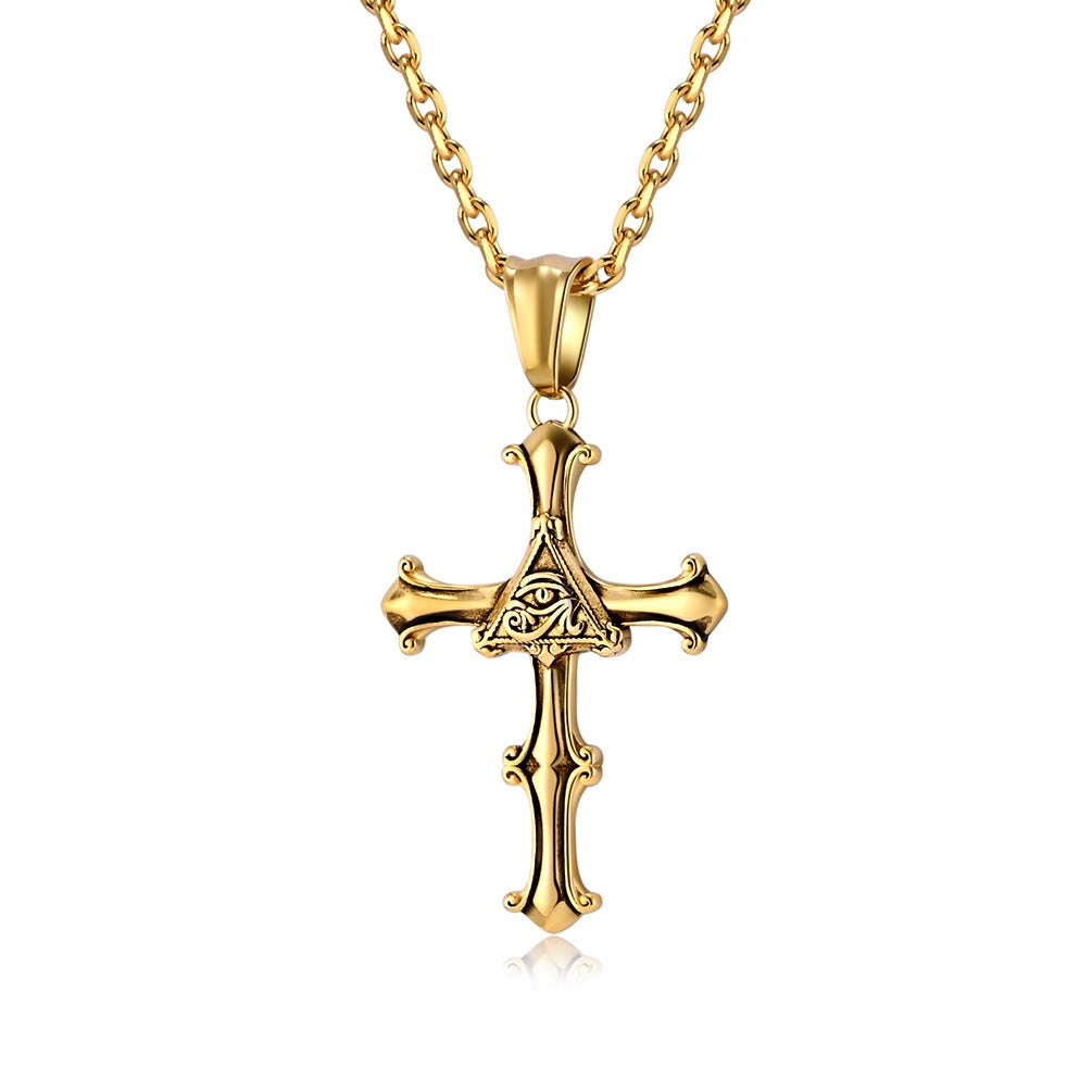 Kemstone Stainless Steel Eye Cross Pendant Necklace for Men Vintage Silver K-PT536