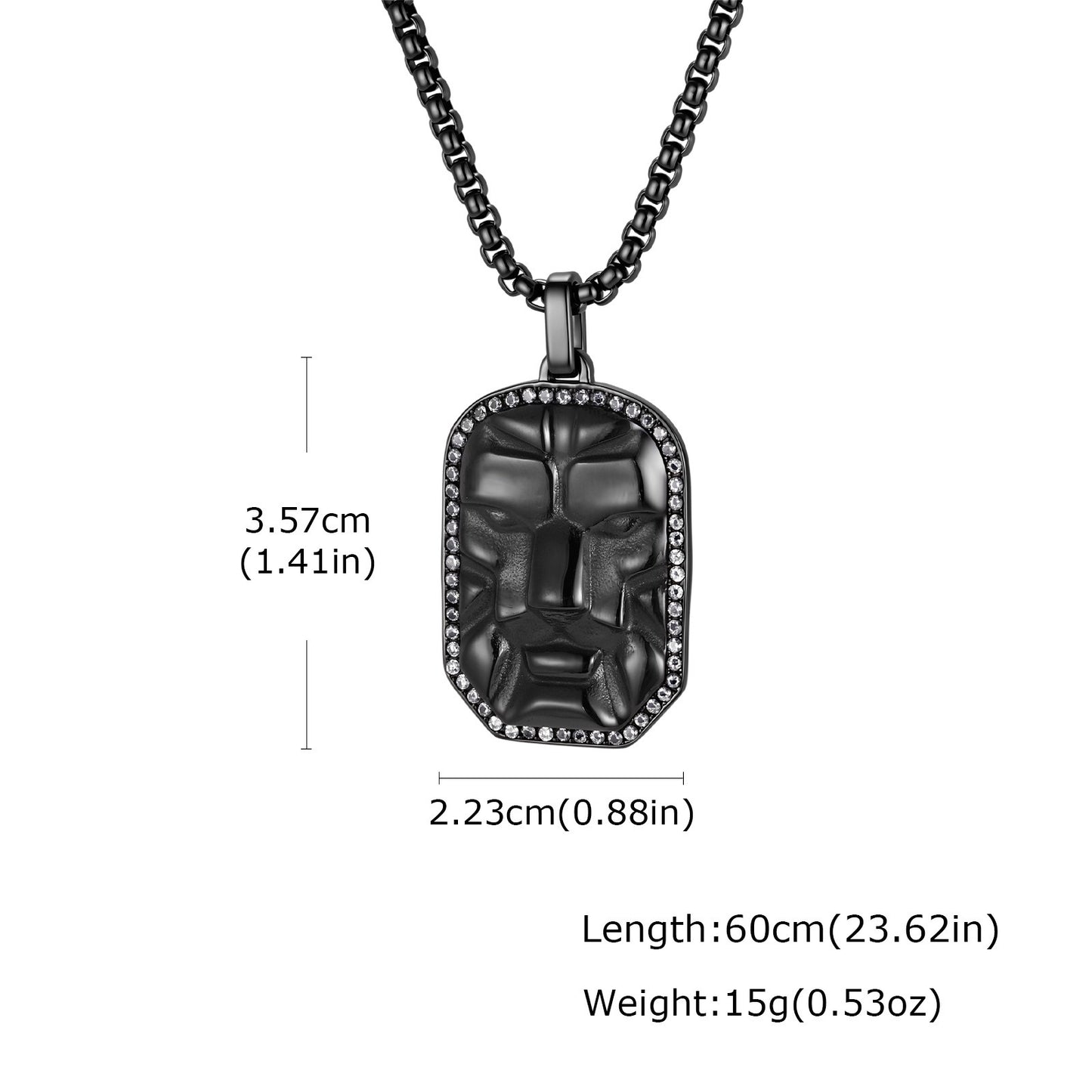 Kemston Face Pendant Necklace for Men Black Cubic Zirconia Leopard Stainless Steel Wild Identity PN-2350