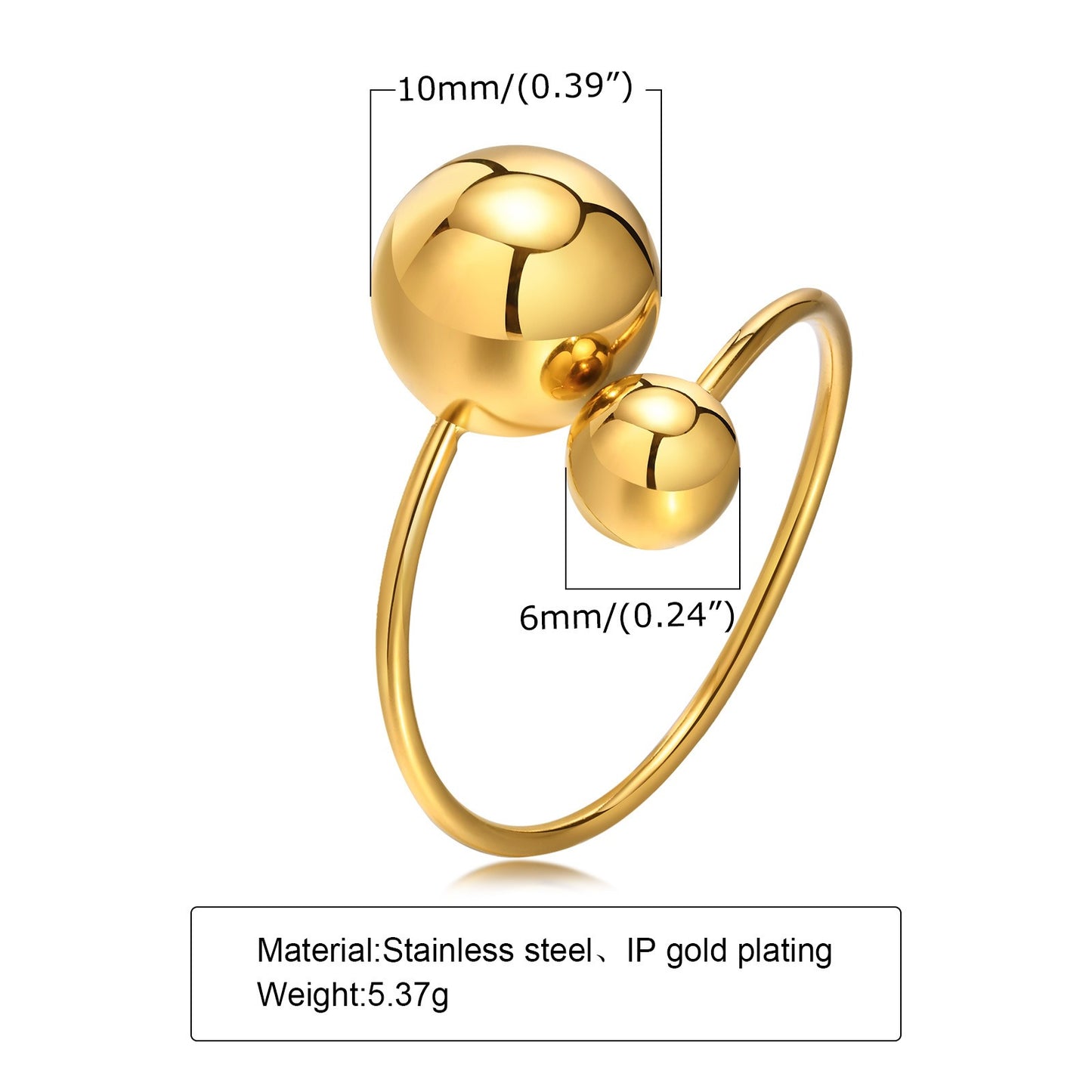 Elegante anillo ajustable de acero inoxidable con acabado dorado para mujer RC-536