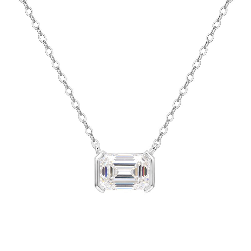 Kemston Emerald Cut Moissanite Pendant Necklace for Women 925 Sterling Silver SMON29
