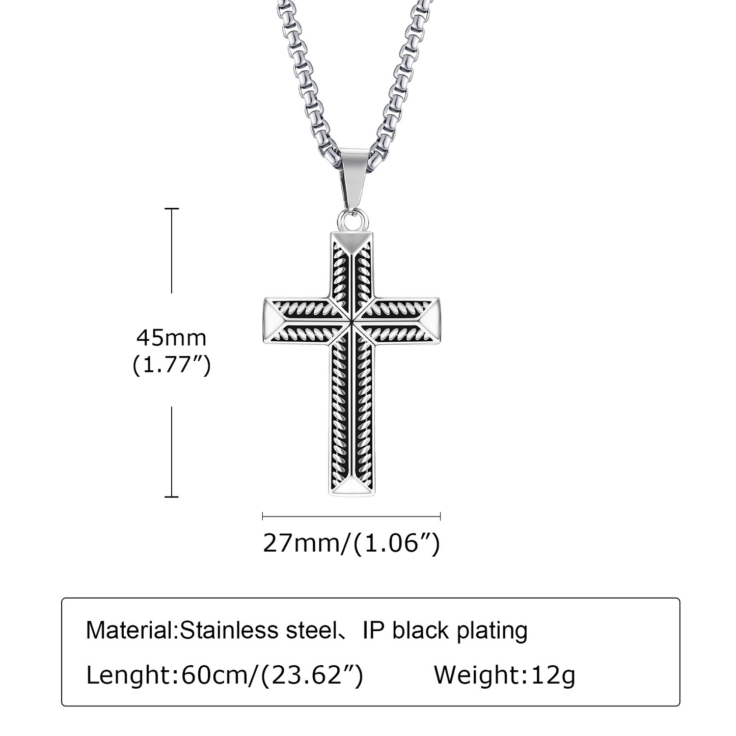 Kemstone Stainless Steel Rope Cross Pendant Necklace for Men PN-1868