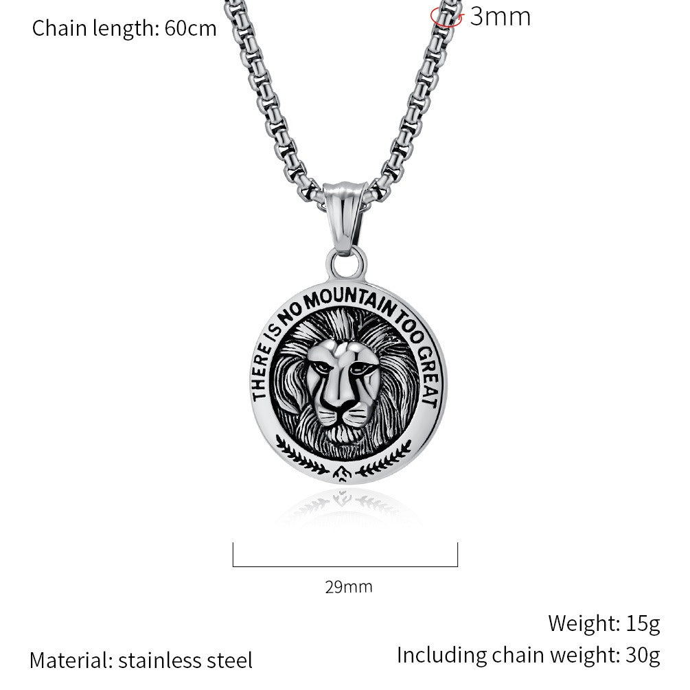 Kemstone Stainless Steel Lion Head Pendant Necklace for Men Vintage Medallion K-PT613
