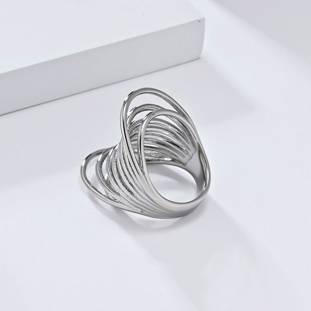 Anillo de acero y titanio con elegancia francesa: joya de oro ajustable y llamativa para mujer, pieza minimalista apilable y llamativa K-R932