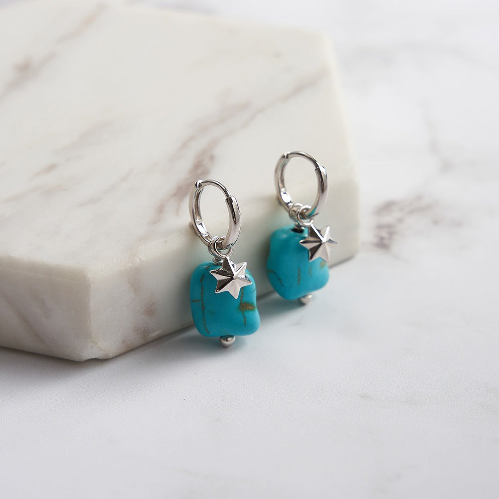 Kemstone 925 Sterling Silver Turquoise Drop Earrings for Women Star Charm Vintage GME40