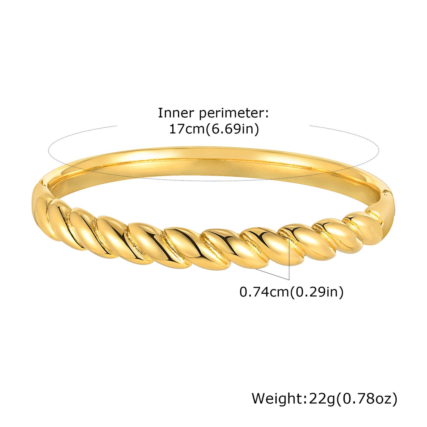 Bracciale Twist in acciaio inossidabile con finitura a specchio - Gioiello geometrico regolabile per donna, design minimalista dorato per l'eleganza quotidiana B-618