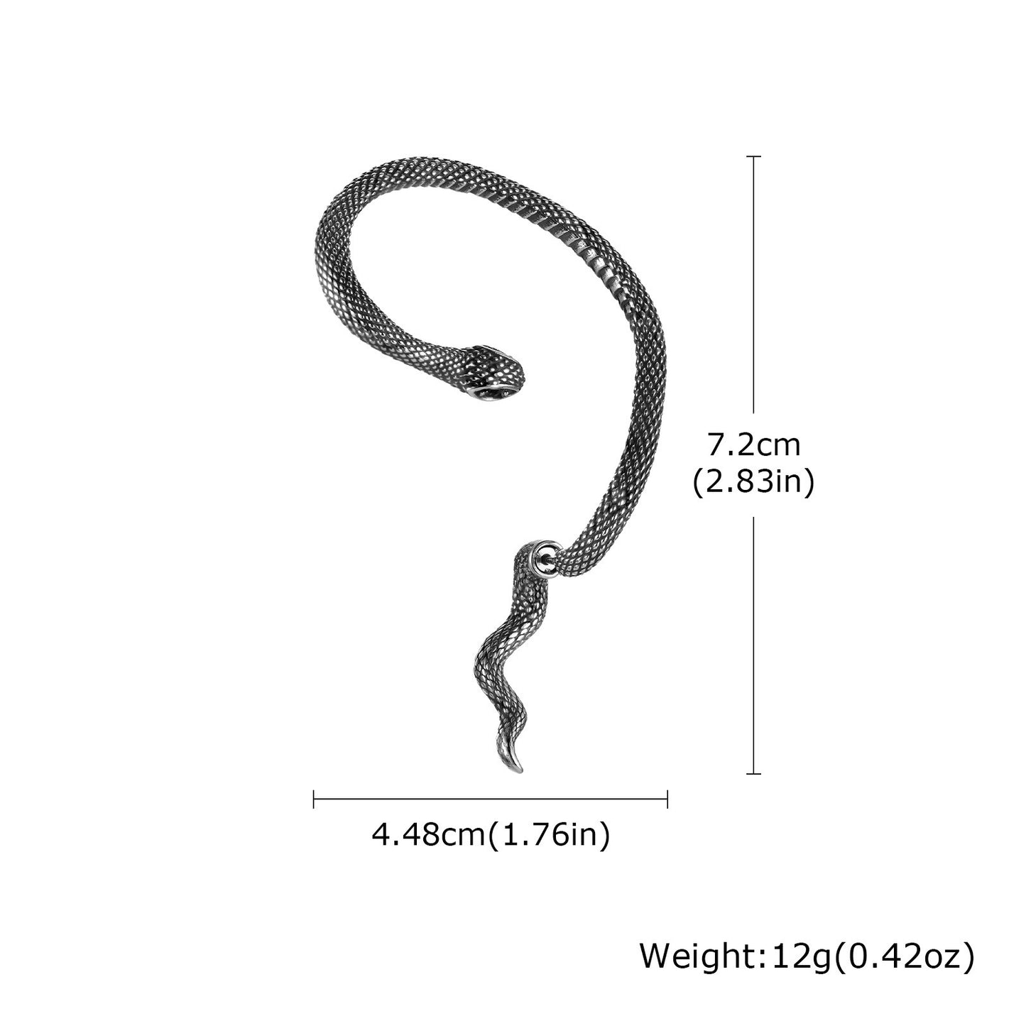 Kemstone Men’s Stainless Steel Snake Ear Cuff – Green Eye Gothic Earring ED-785