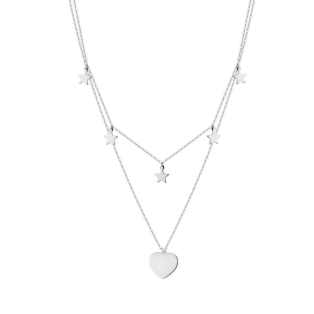 Kemstone 925 Sterling Silver Layered Heart Star Necklace for Women Y Chain Tassel Gold Silver BQN46