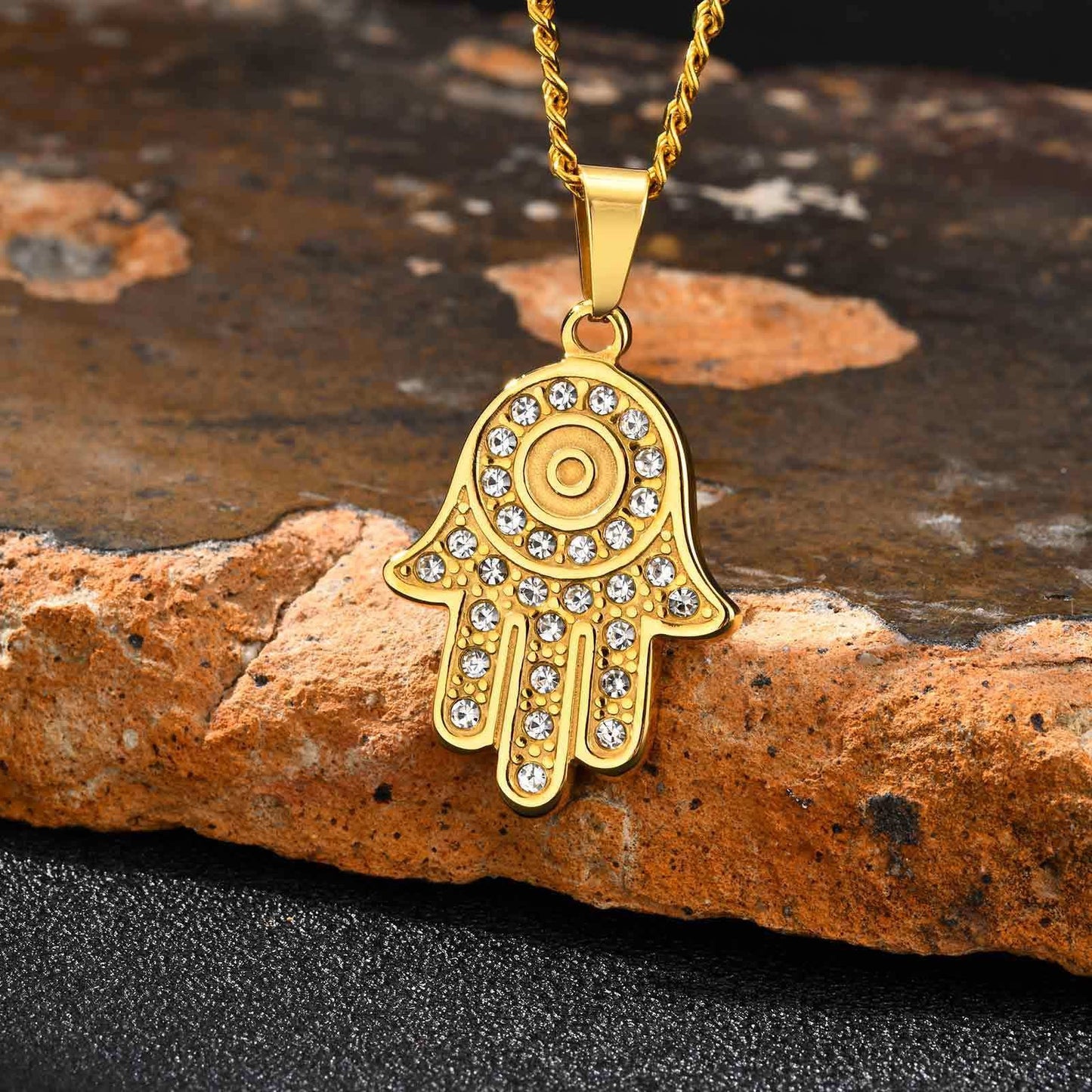 Kemstone Gold-Plated Protection Symbol Pendant Necklace for Men – Stainless Steel with Cubic Zirconia PN-2264