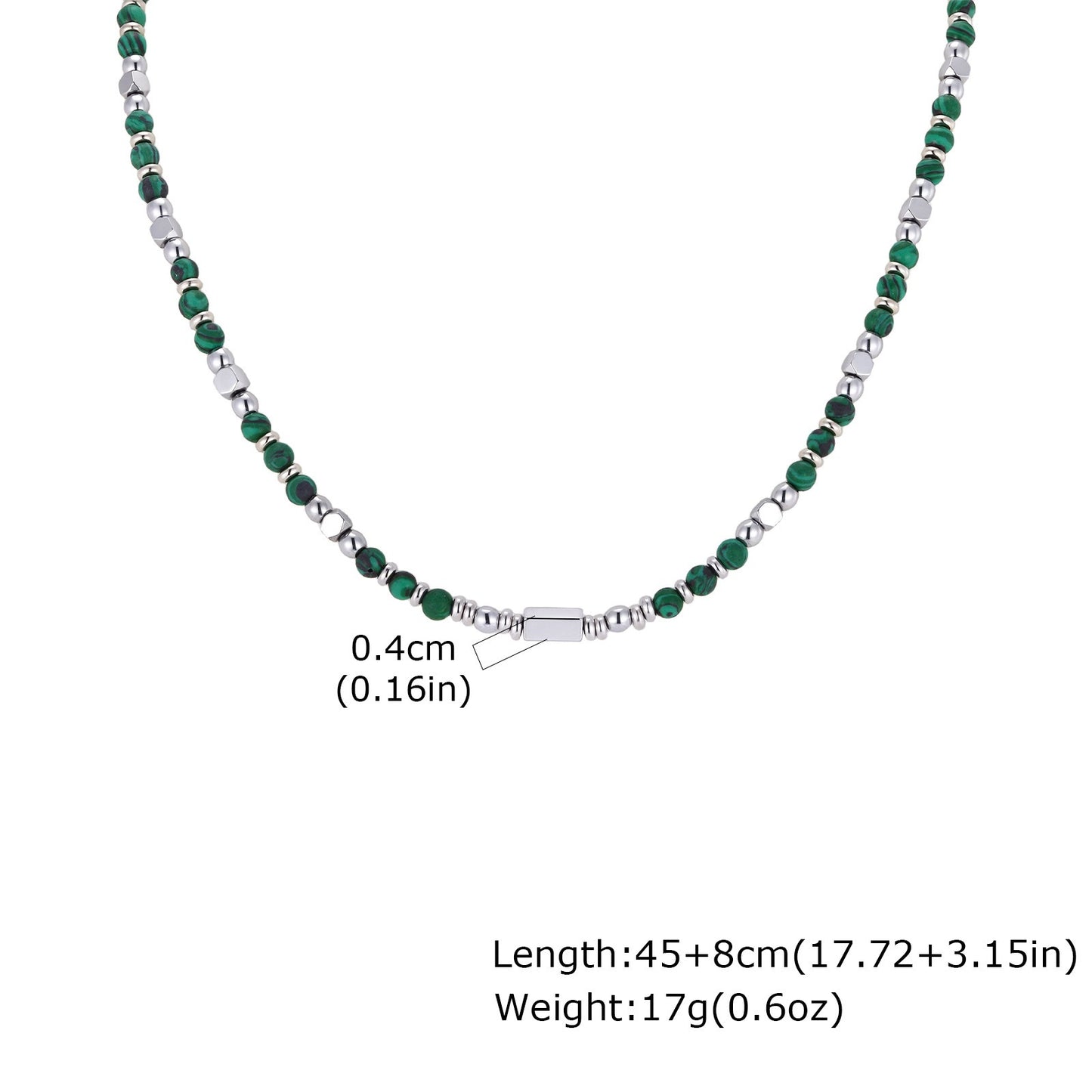 Kemstone Beaded Necklace Stainless Steel Bar Mixed Stone Malachite Turquoise for Men NC-2811