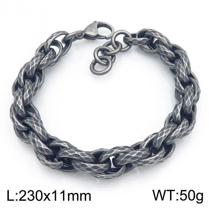 Kemstone Titanium Steel Twisted Chain Bracelet for Men Hammered Texture 11mm KB215659-KFC