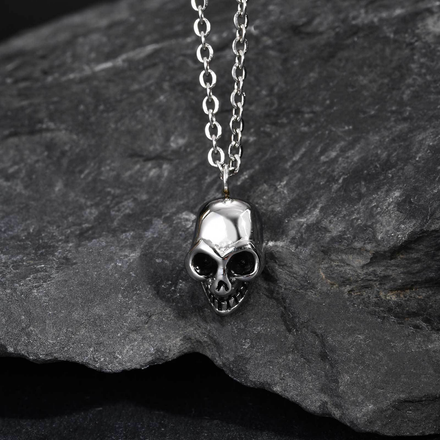 Kemstone Stainless Steel Skull Pendant Necklace for Men – Flat Chain Gothic Style NC-2619