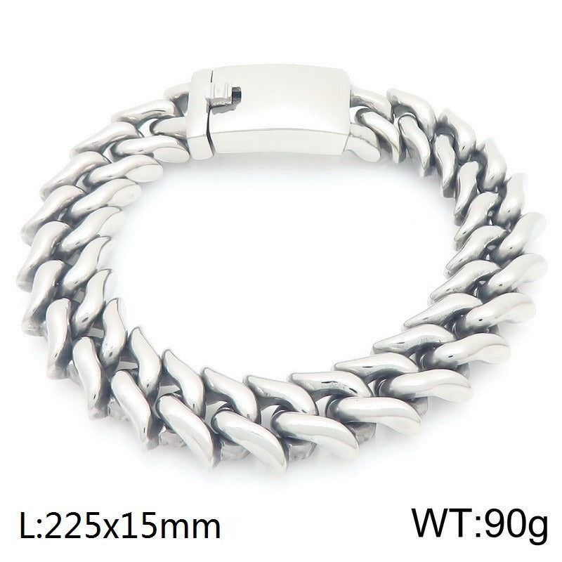 Kemstone Titanium Steel Cuban Chain Bracelet for Men – 15mm Polished KB204380-KJX