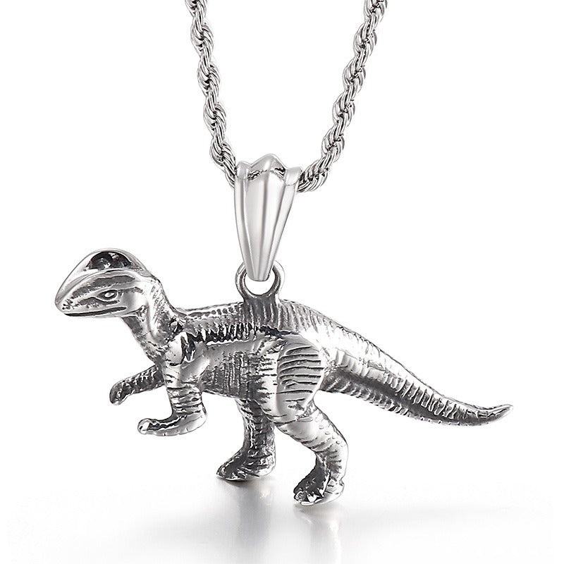 Collar con colgante de acero de titanio y calavera de dinosaurio vintage Kemstone: joyería masculina con temática animal audaz para el día a día KP55864-BD