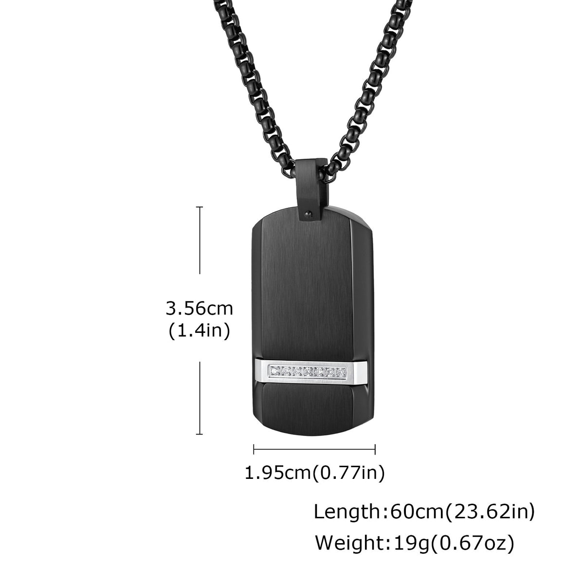 Kemstone Black Rectangular Pendant Necklace for Men Stainless Steel Cubic Zirconia Detail Punk Style PN-240