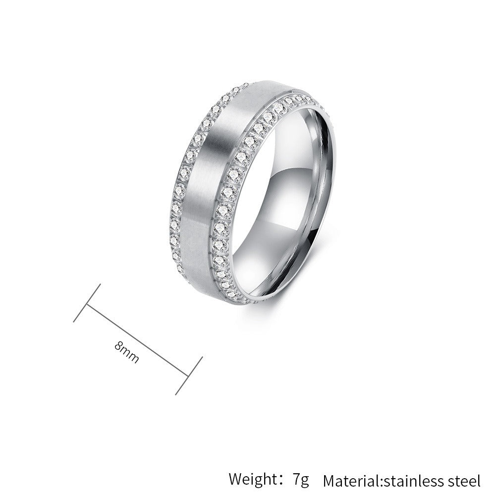 Kemstone Double Row Cubic Zirconia Pave Stainless Steel Ring for Men & Women K-R1130