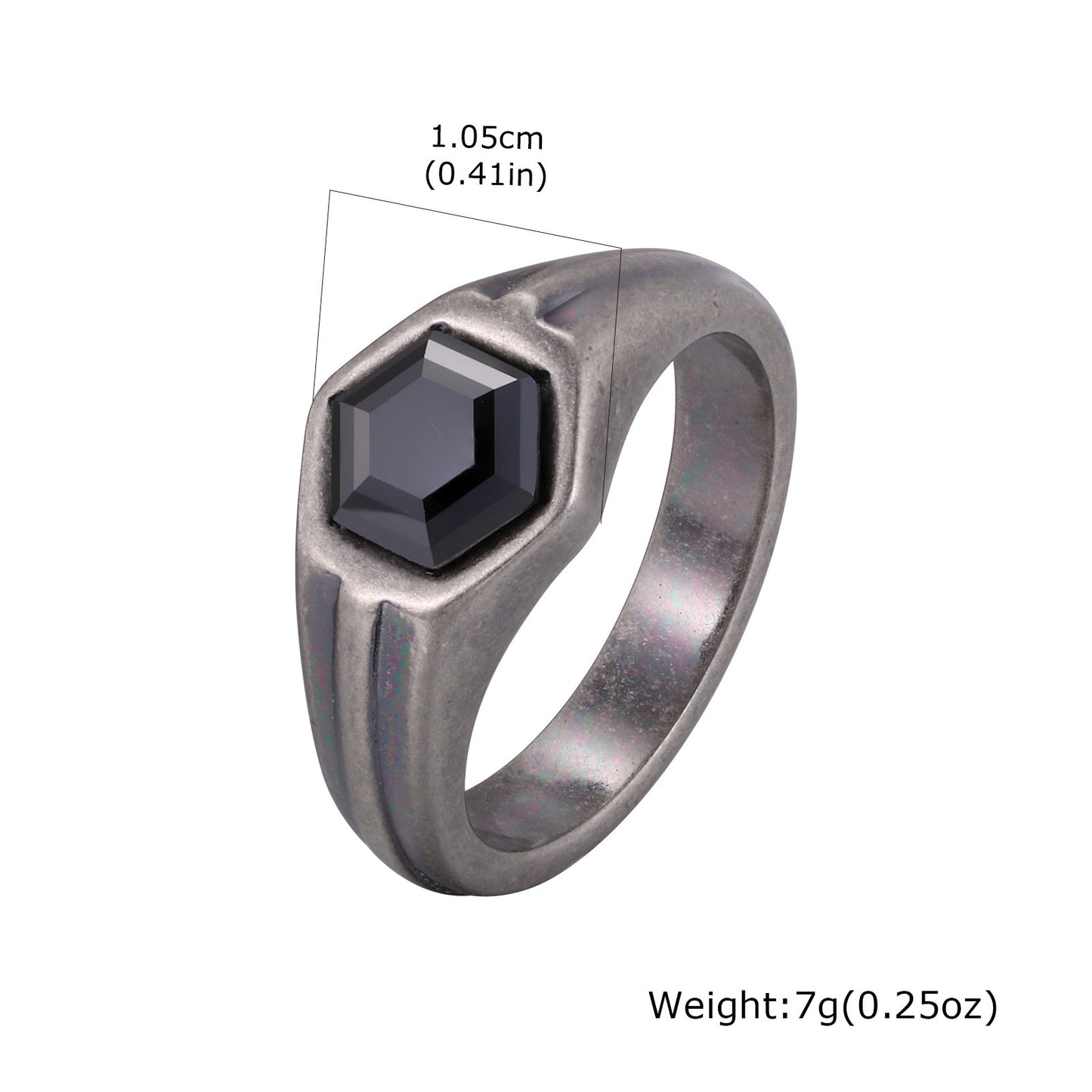 Kemstone Stainless Steel Hexagon Black Zircon Ring for Men RC-985