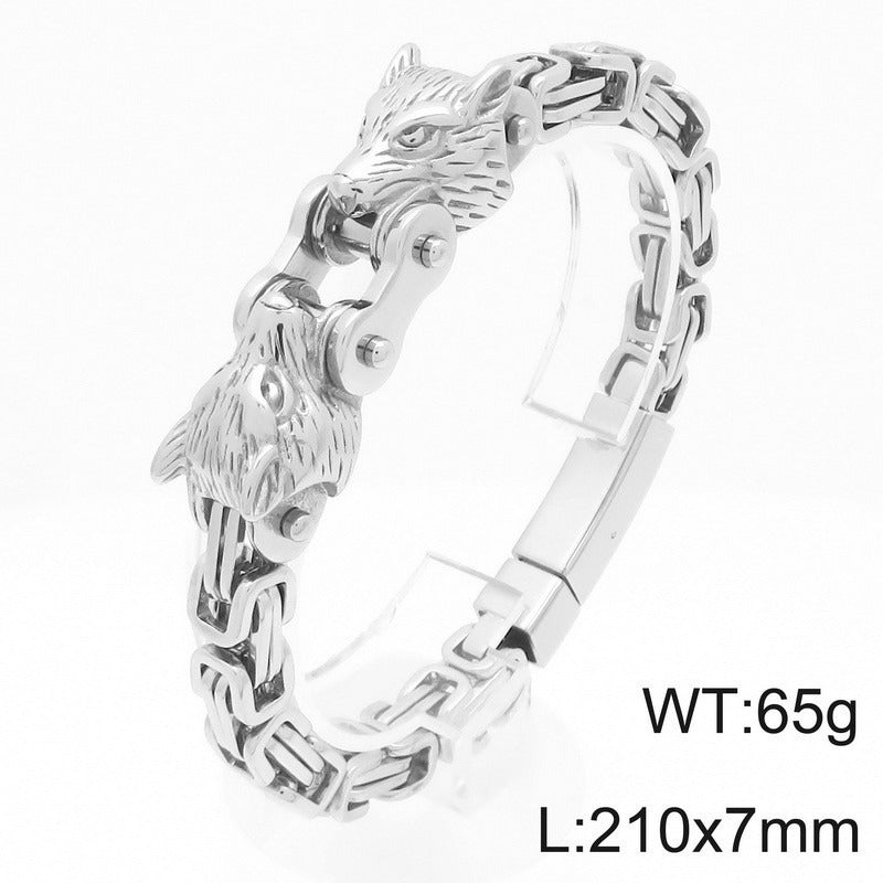 Kemstone Men’s Titanium Steel Wolf Head Biker Chain Bracelet KB208300-KFC