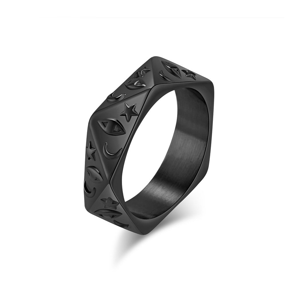 Kemstone Star Moon Eye Ring for Men Stainless Steel Faceted K-R771