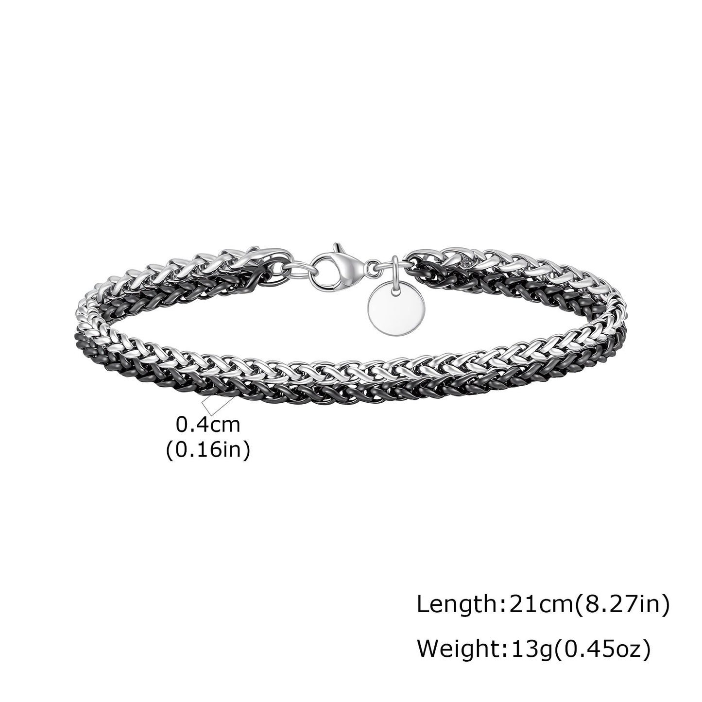 Kemstone Braided Chain Bracelet Double Layer Stainless Steel Two Tone for Men BR-2853