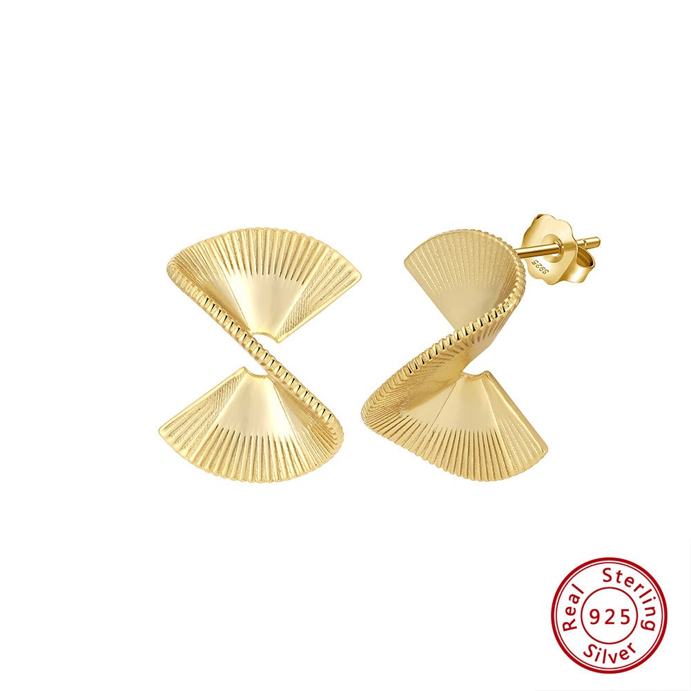 Kemstone 925 Sterling Silver Spiral Fan Stud Earrings for Women Textured Twist Gold Silver GAE03