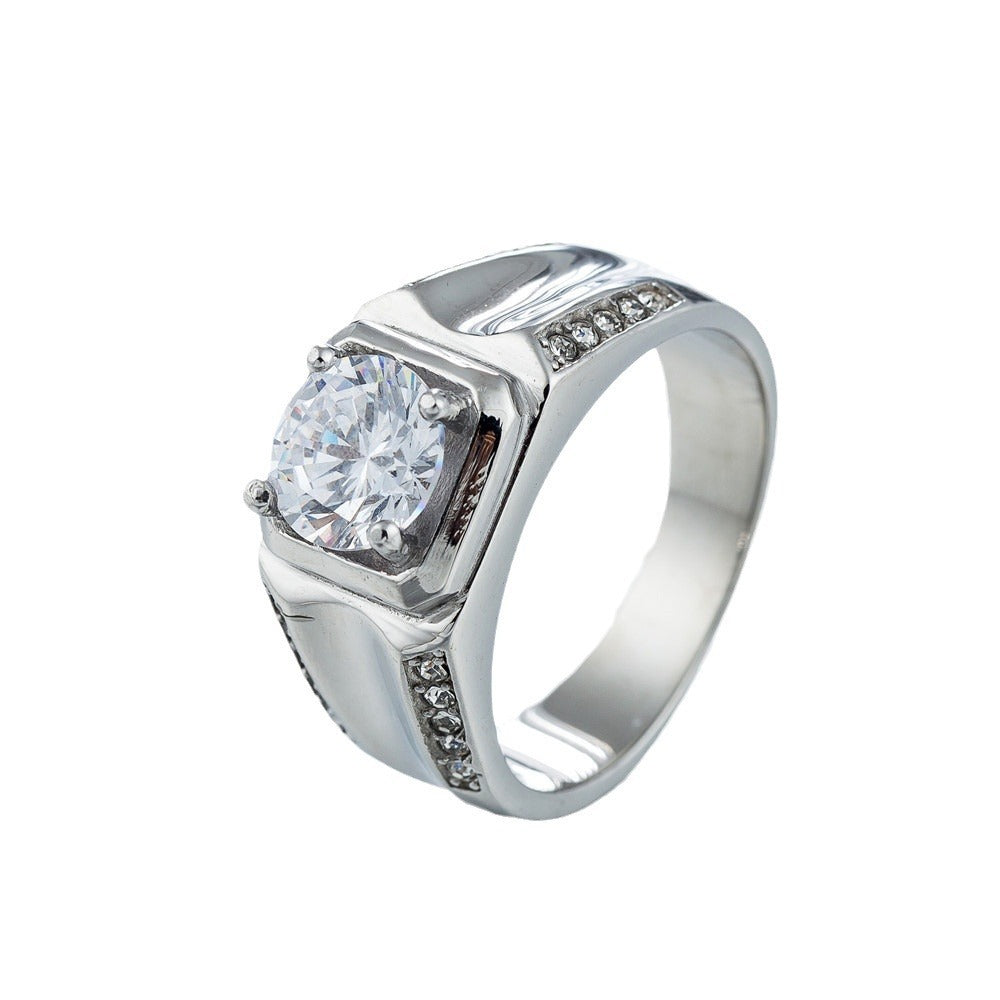 Kemstone Cubic Zirconia Ring for Men Stainless Steel Wide Band R0284