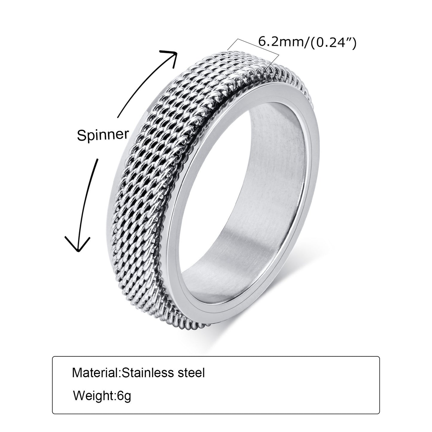 Stainless Steel Spinner Ring for Men – Chain Mesh Design | Fidget Band Ring R-664