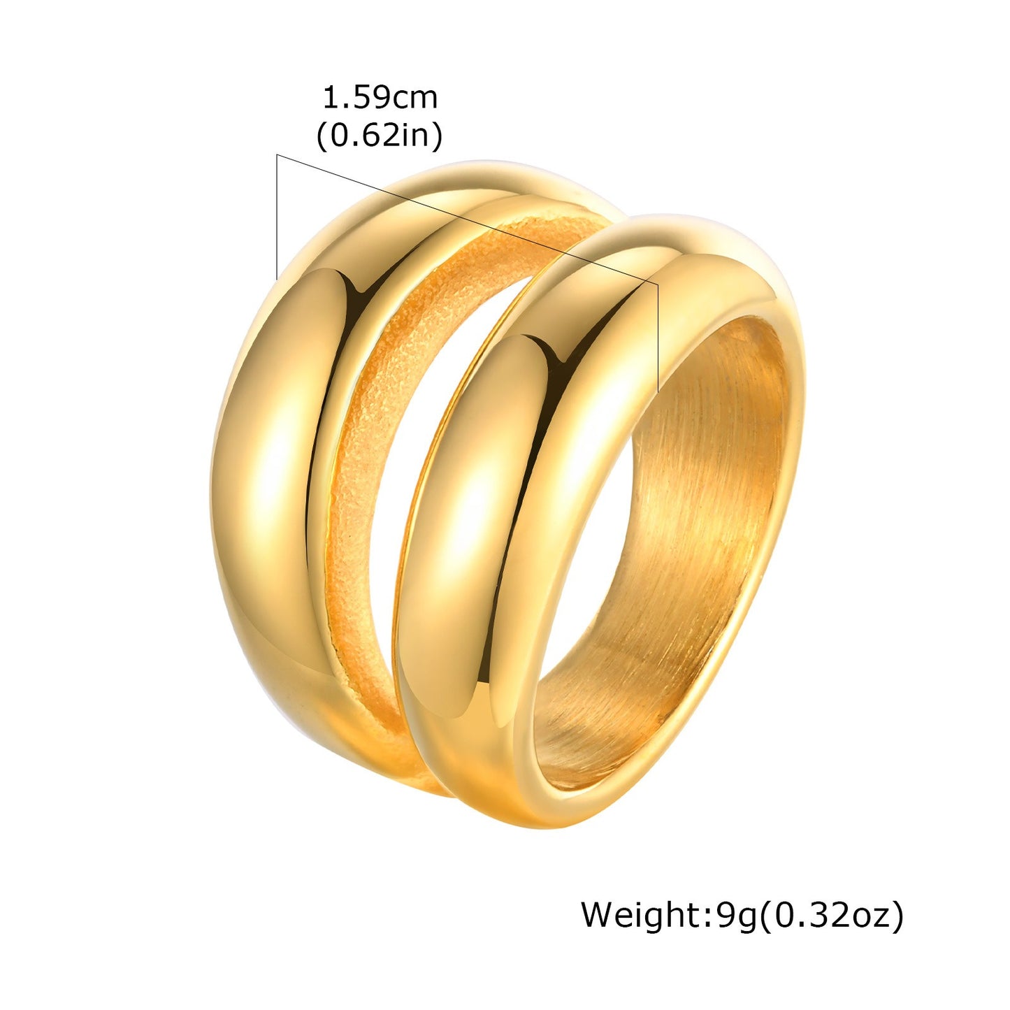 Anello geometrico in acciaio inossidabile con superficie liscia color oro per donna - Gioielli minimalisti per l'eleganza quotidiana RC-718
