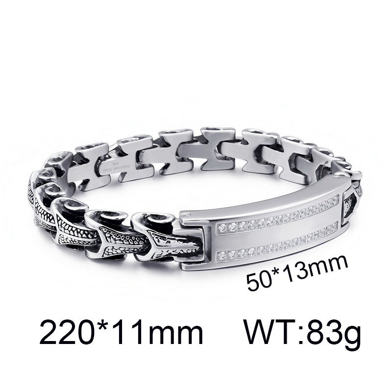 Kemstone Dragon Bone Link Bracelet for Men Titanium Steel Cubic Zirconia Accent KB105168-BD