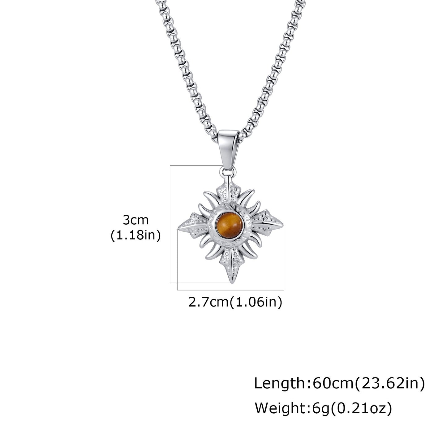 Kemstone Stainless Steel Tiger Eye Geometric Pendant Necklace for Men Silver PN-2346
