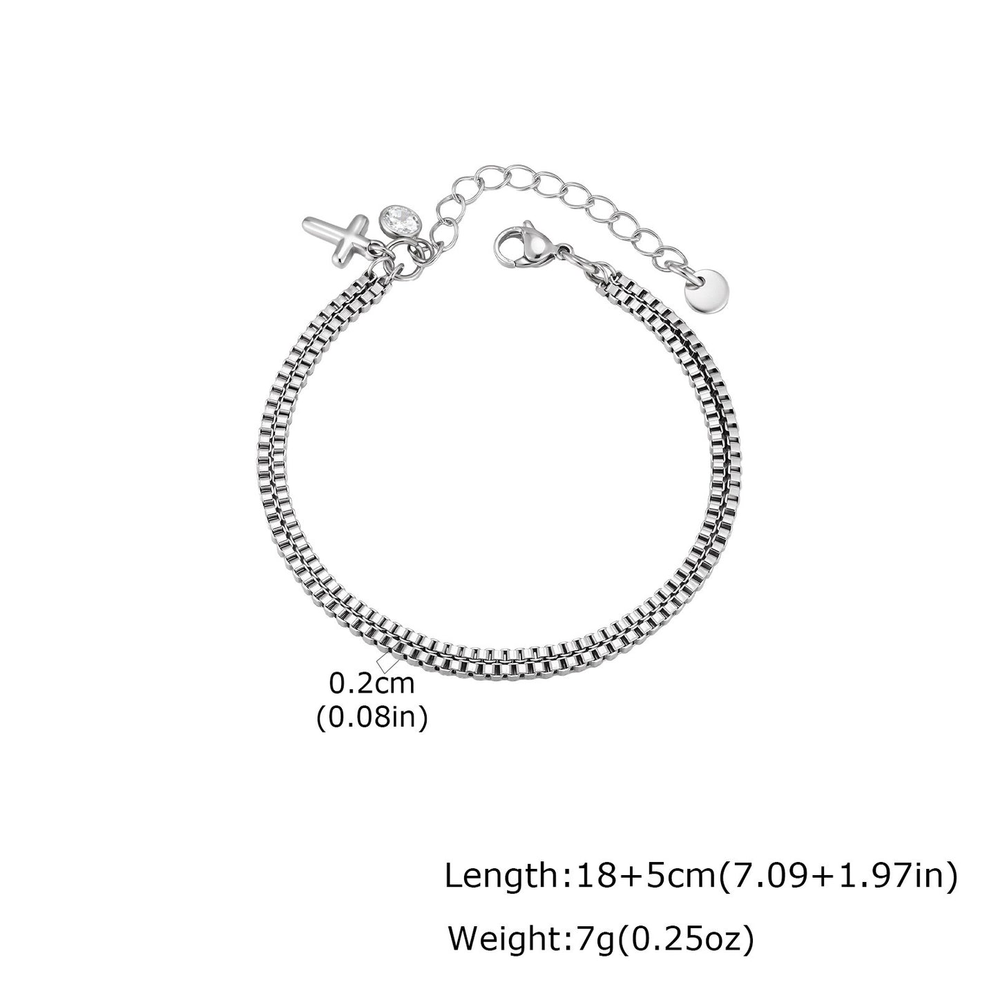 Kemstone Stainless Steel Double-Layer Box Chain Cross Bracelet for Men BR-2869