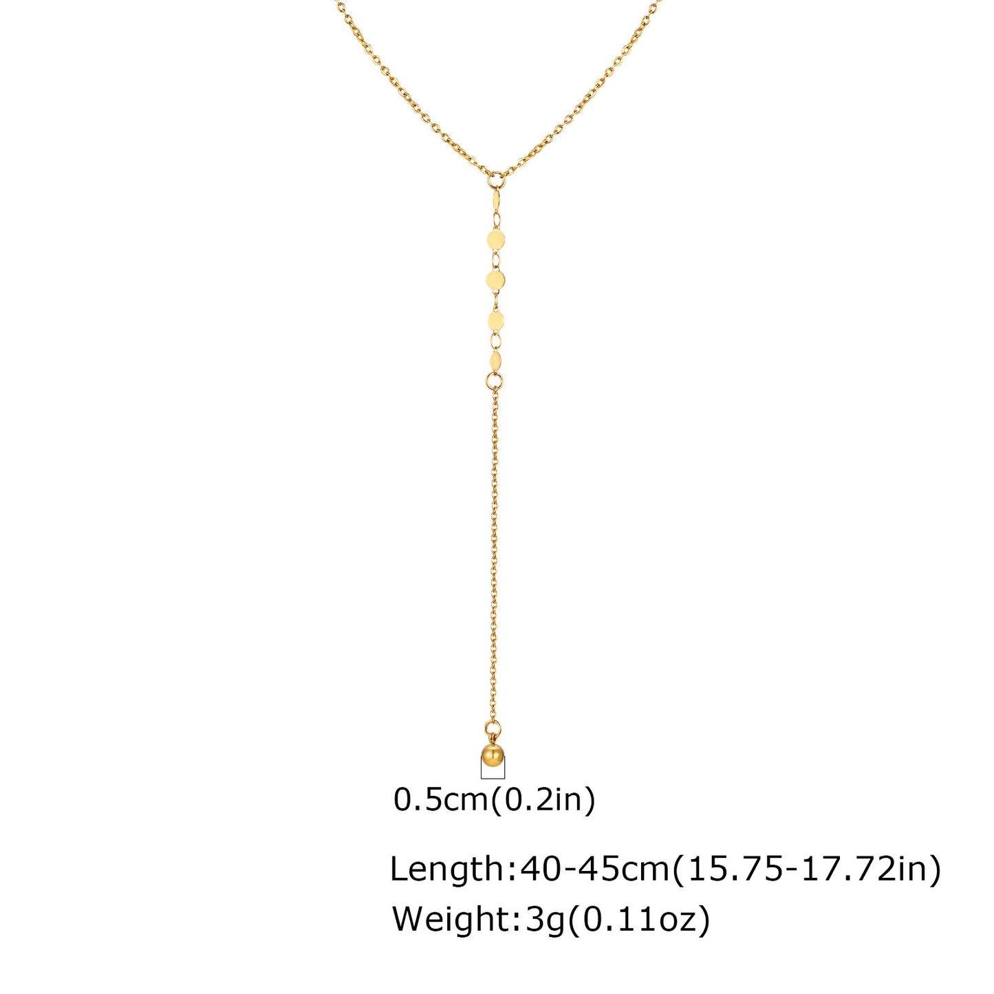 Collar de cadena cruzada plana en forma de Y de acero inoxidable con colgante de disco redondo y esfera - Joyería minimalista moderna para mujer NC-1972