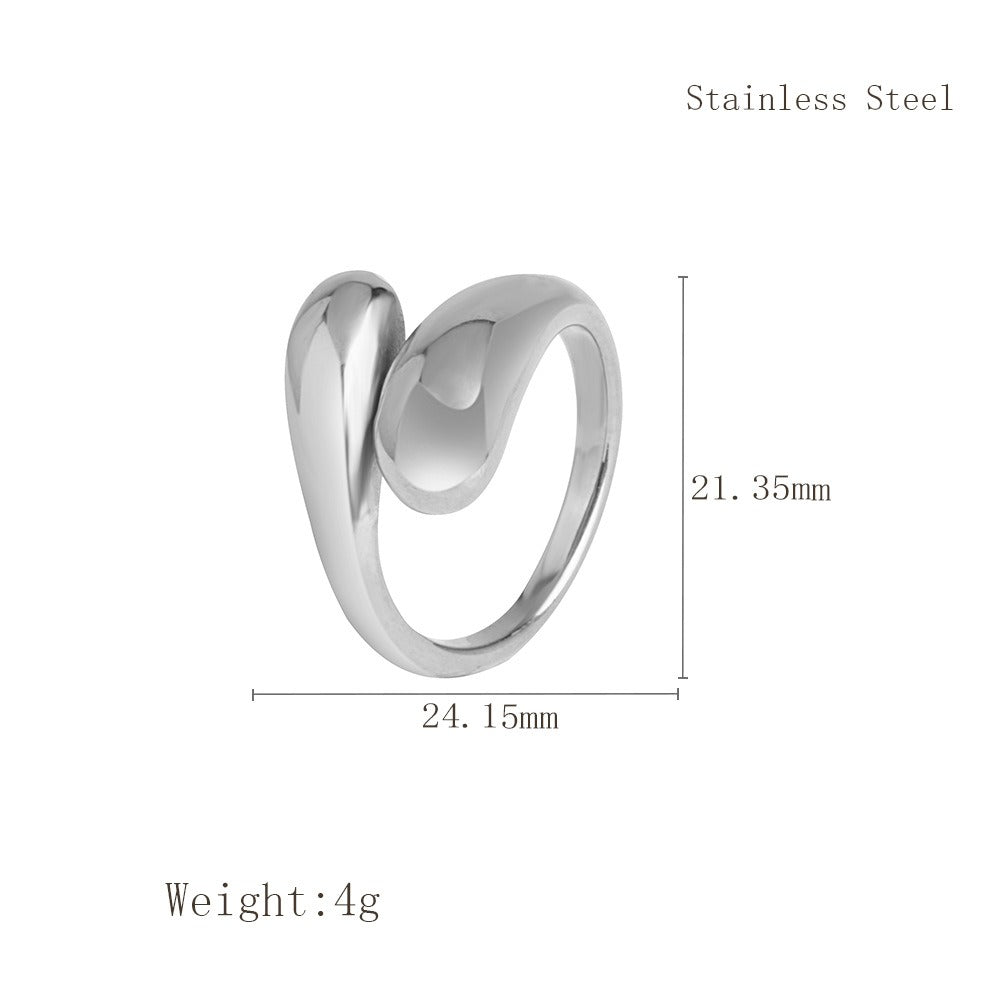Geometric Waterdrop Adjustable Open Ring – Minimalist Metallic Statement Jewelry for Women LR1050