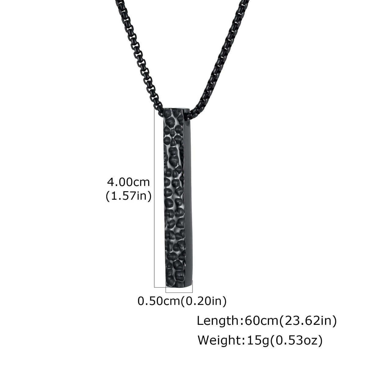 Kemstone Hammered Bar Pendant Necklace for Men Stainless Steel NC-3258