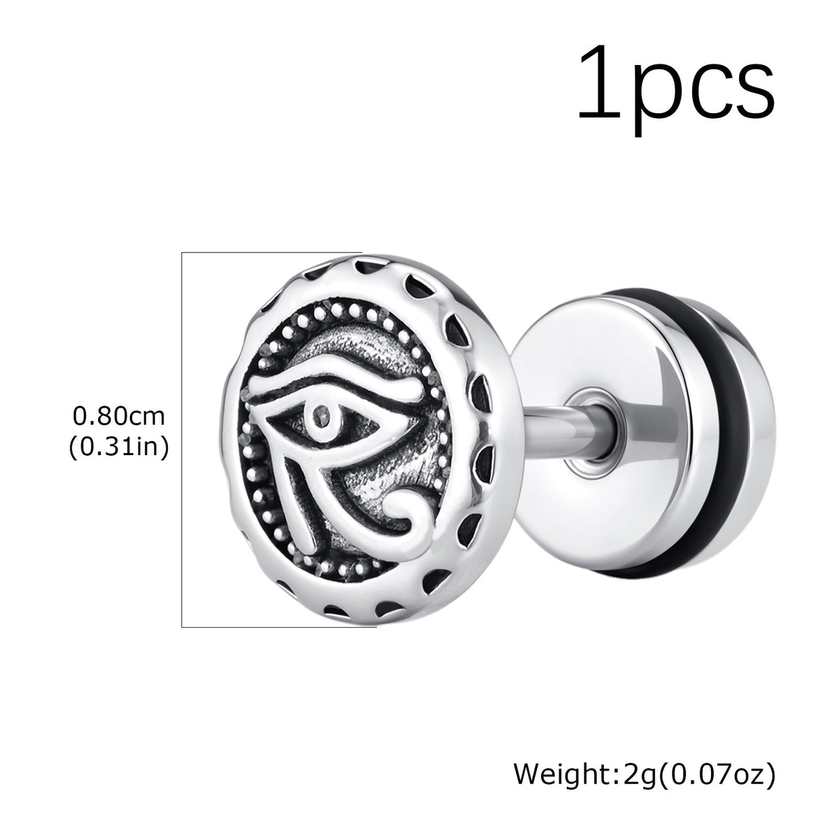 Kemstone Egyptian Eye Stud Earring for Men Stainless Steel Vintage Round Design ES-876
