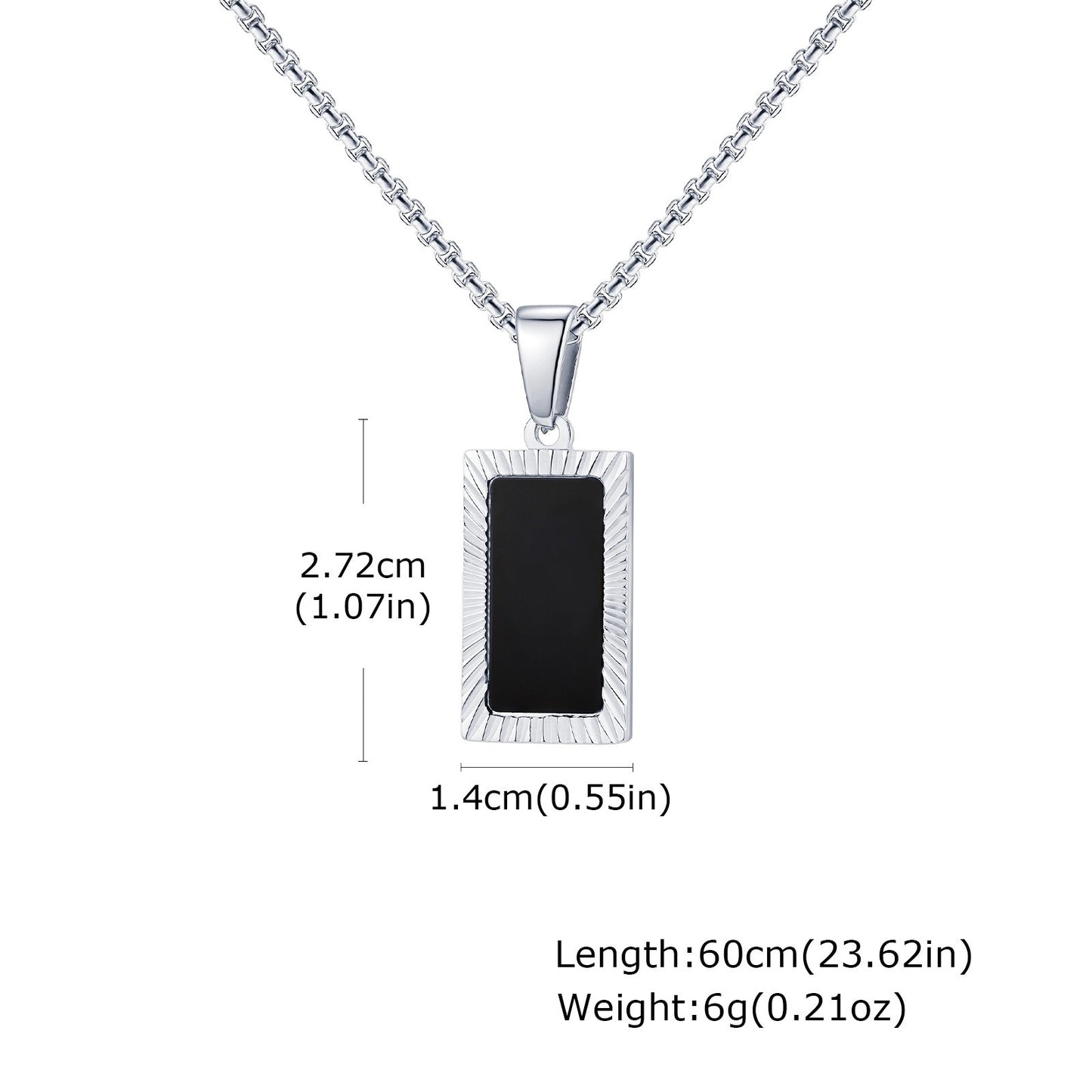 Kemstone Stainless Steel Carved Black Acrylic Rectangular Pendant Necklace for Men – Vintage Frame Design PN-2188
