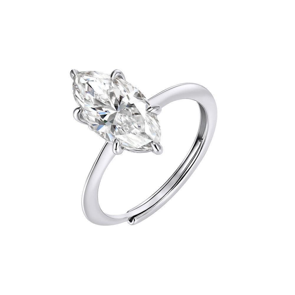 Kemston 925 Sterling Silver Marquise Moissanite Ring for Women Solitaire Design SMOR19