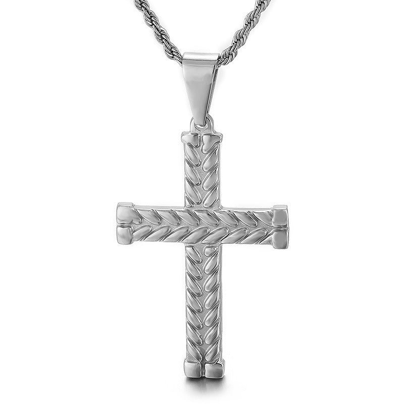 Kemstone Twisted Cross Pendant – Retro Titanium Steel Necklace for Men KP81525-K