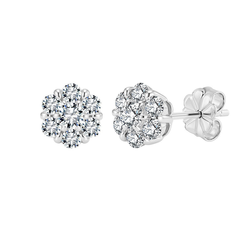 Kemston 925 Sterling Silver Flower Moissanite Stud Earrings for Women SMOE27