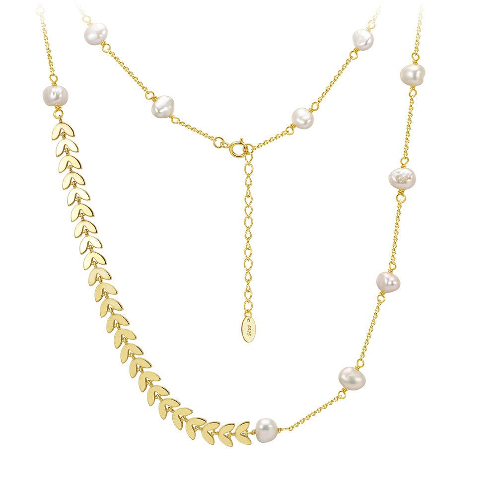Kemstone 925 Sterling Silver Pearl Leaf Bracelet for Women Adjustable Chain Gold Silver GPB45