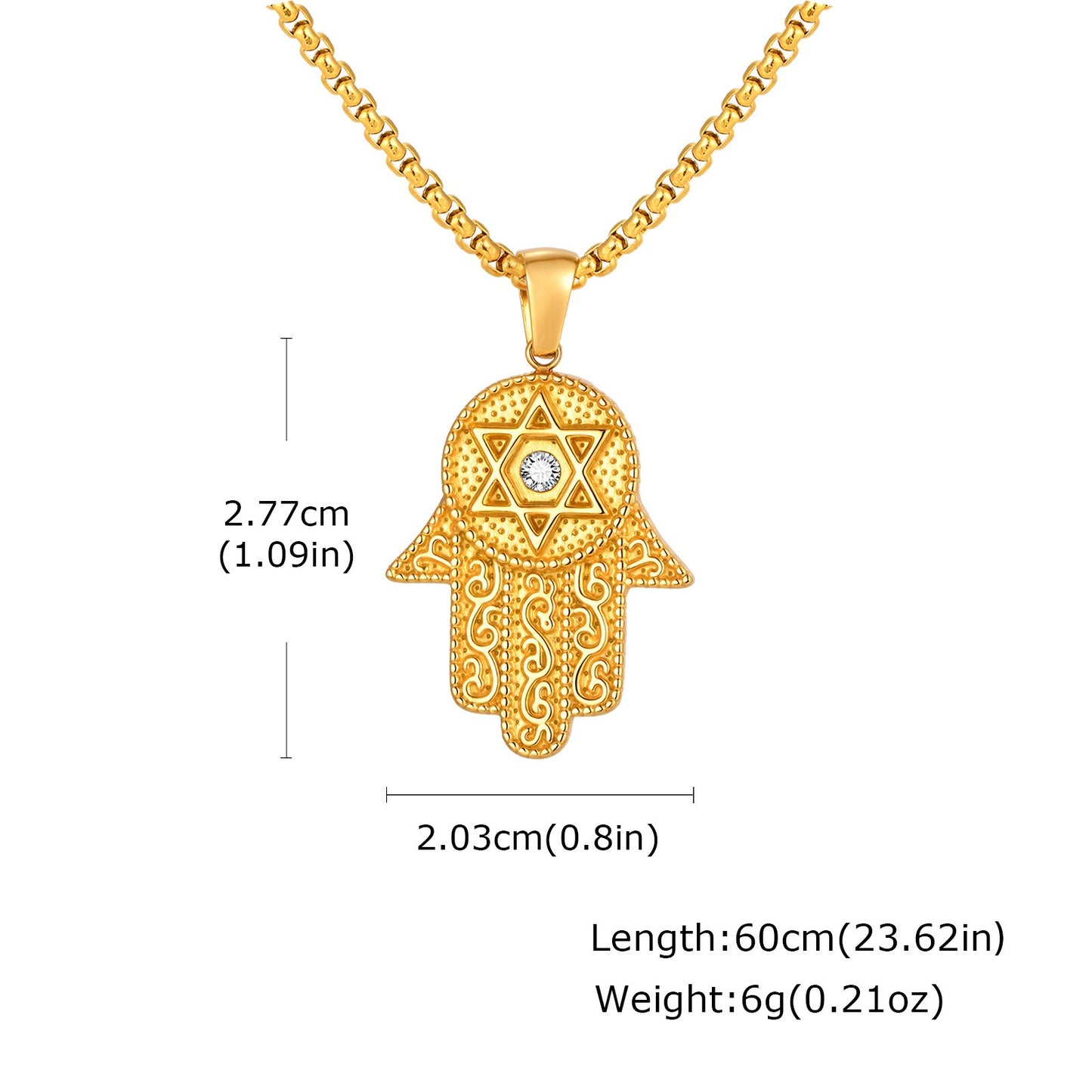 Kemstone Hand Pendant Necklace Gold Plated Stainless Steel Star Symbol Cubic Zirconia for Men Women PN-2337