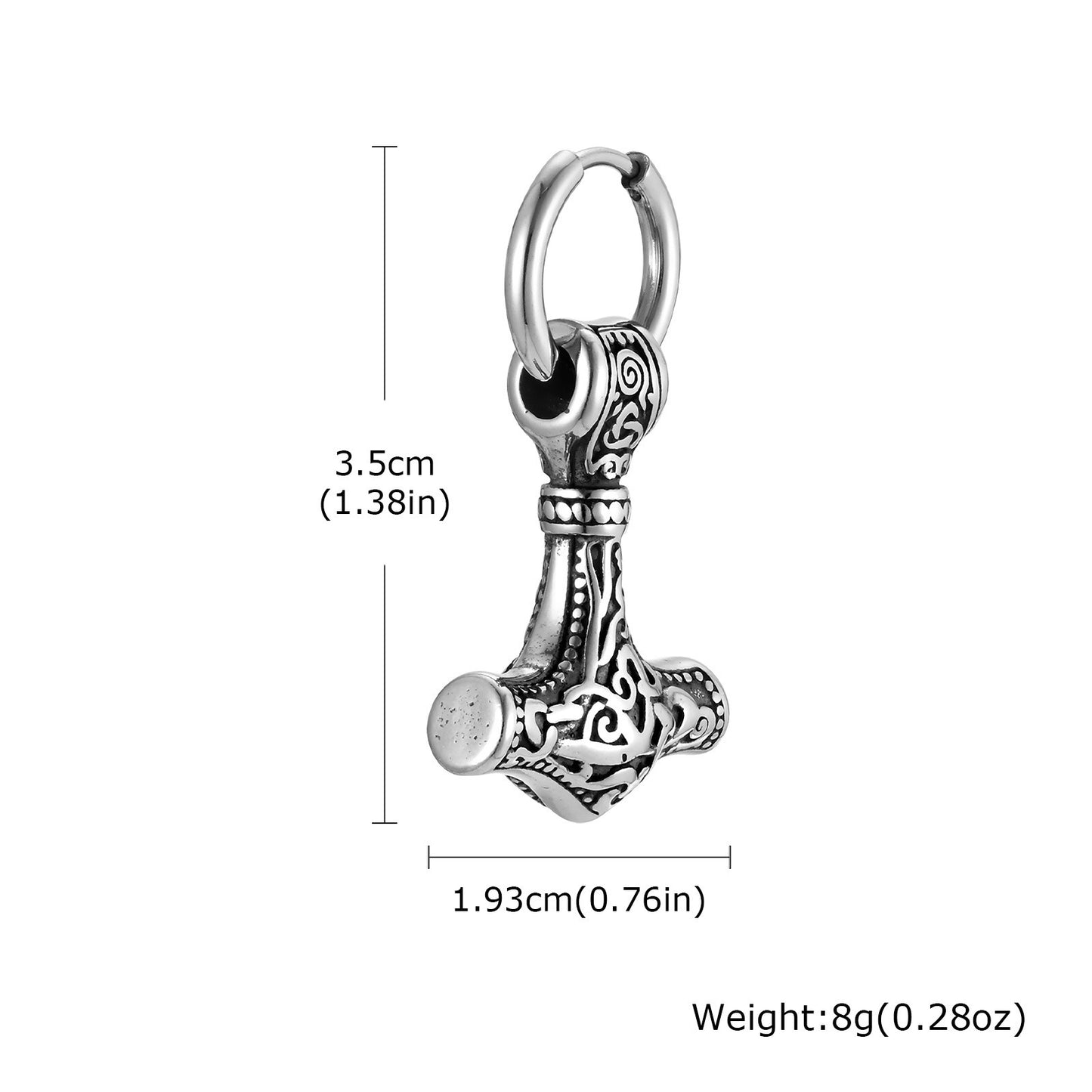 Kemstone Stainless Steel Hammer Earring for Men – Vintage Nordic Thor Style ED-787