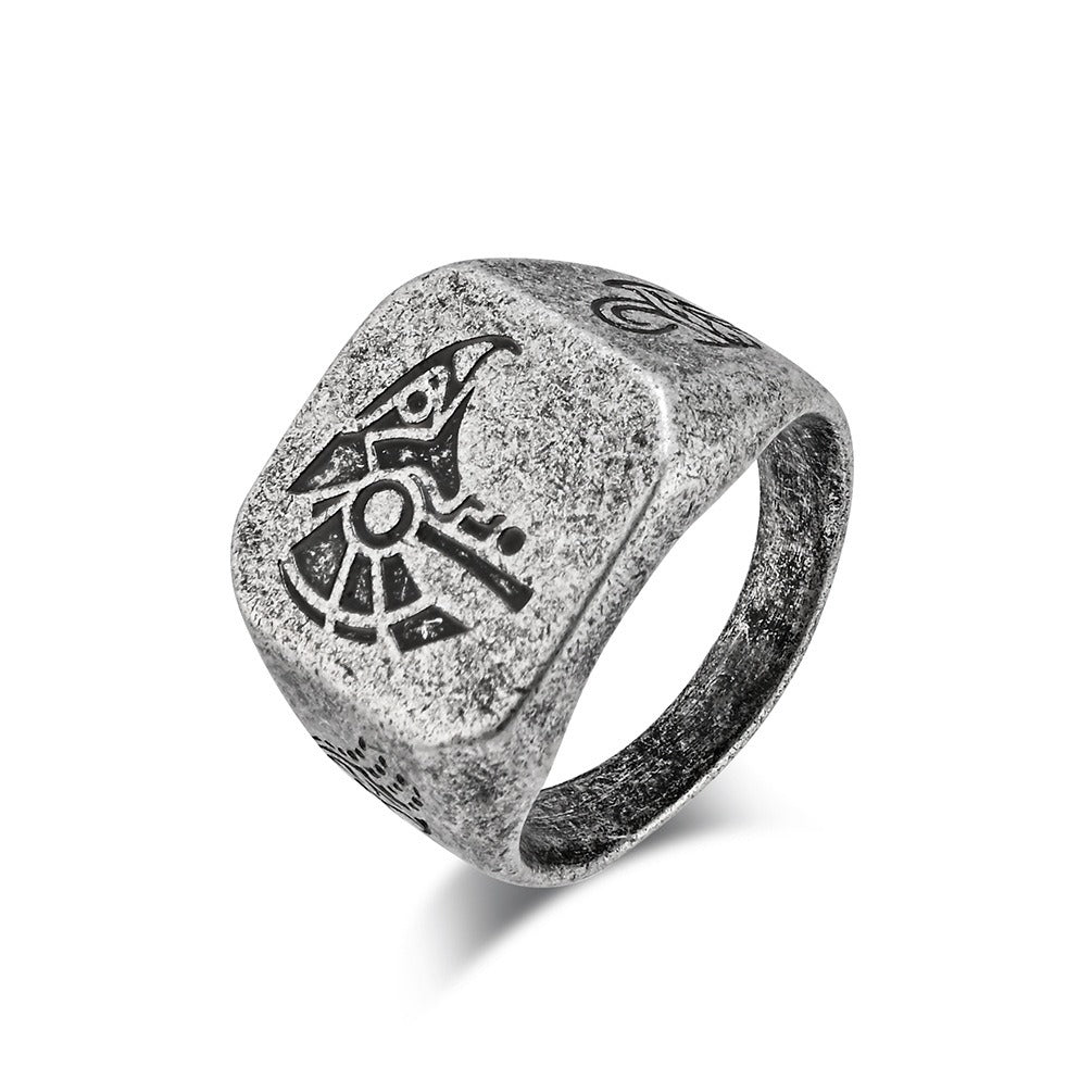 Kemstone Stainless Steel Falcon Signet Ring for Men Vintage Symbol K-R953