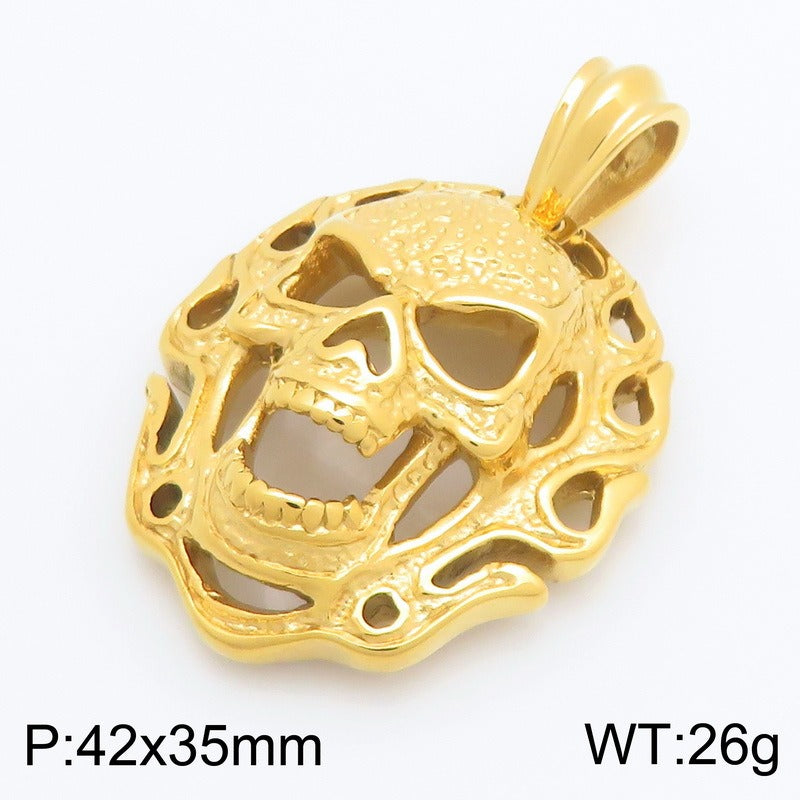 Kemstone Stainless Steel Flame Skull Pendant Necklace for Men Medallion KP118157-KJX