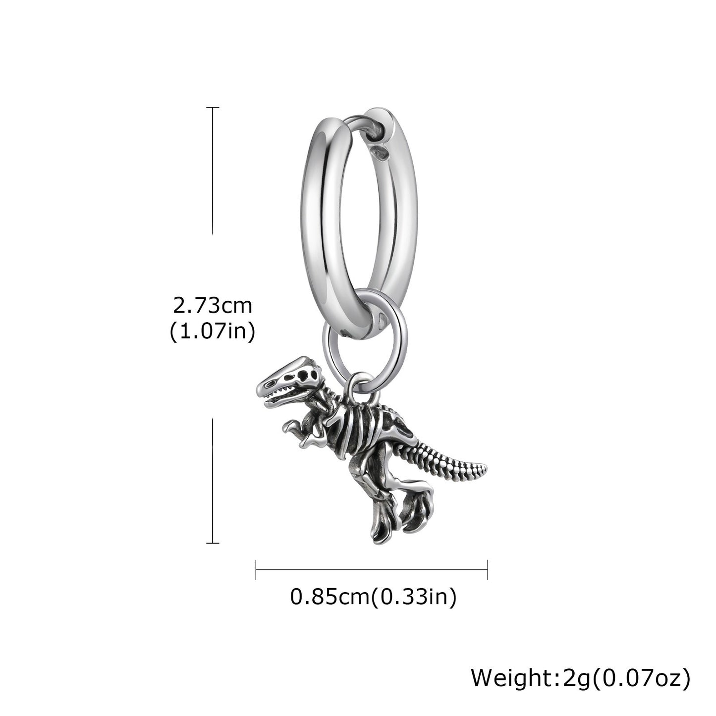 Stainless Steel Dinosaur Skeleton Hoop Earring for Men – Black Drop Charm ED-868