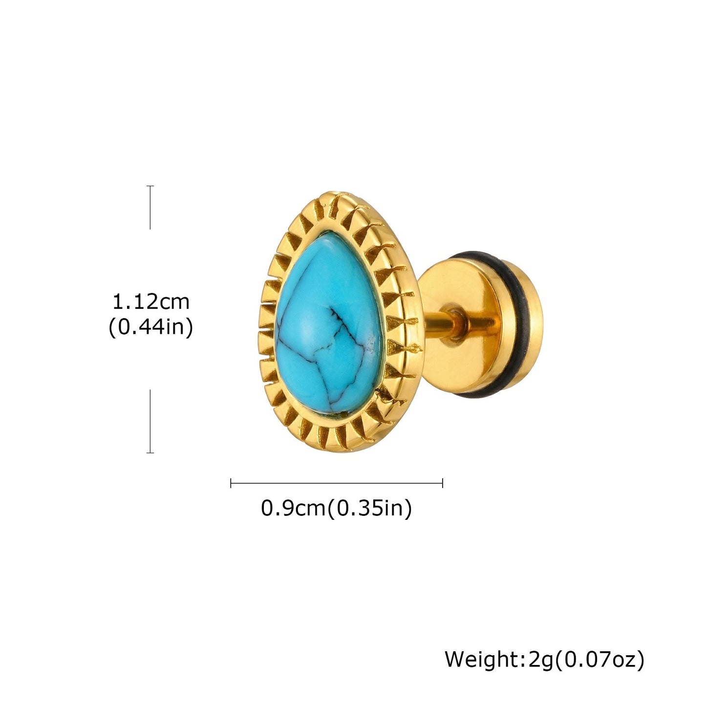 Kemstone Stainless Steel Turquoise Stud Earrings for Men & Women ES-788