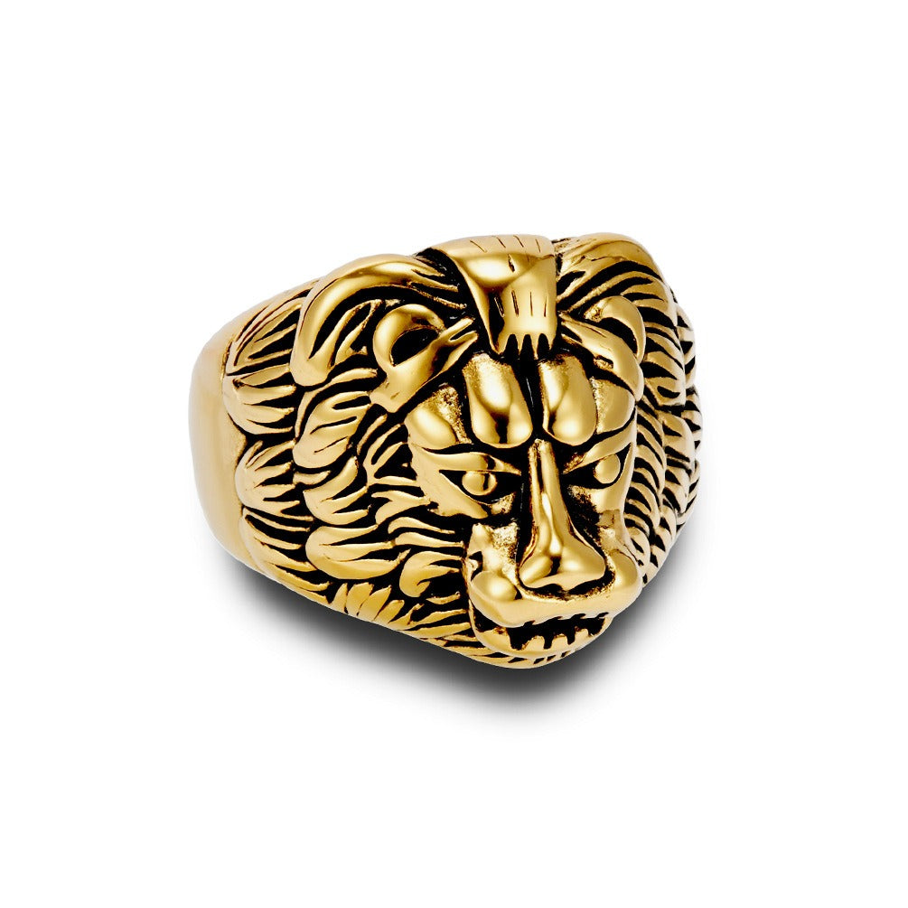 Kemstone Stainless Steel Lion Head Ring for Men Vintage Textured K-R1066