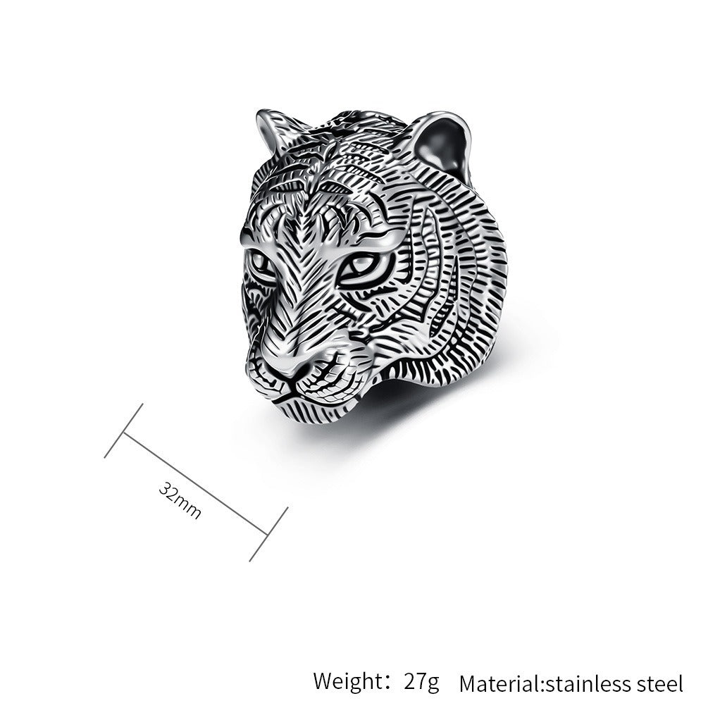 Kemstone Stainless Steel Tiger Head Ring – Vintage Chunky Style for Men K-R1149
